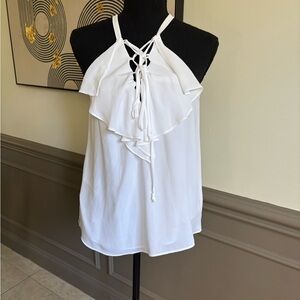 BCBGMaxAzria White Ruffled Tie Front Tank Top